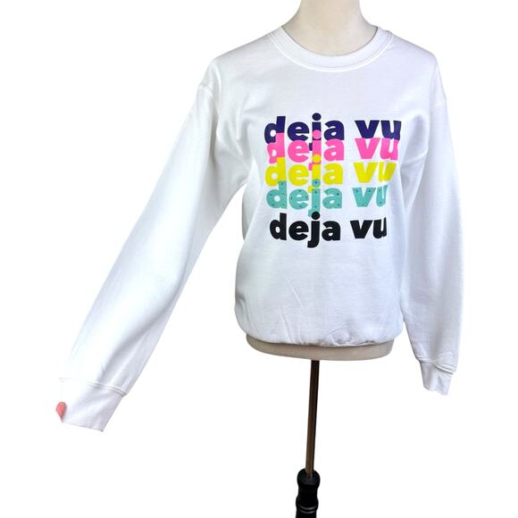 Alla Berman Womens NWT White Multicolor Deja Vu Printed Crewneck Sweatshirt - Picture 7 of 11